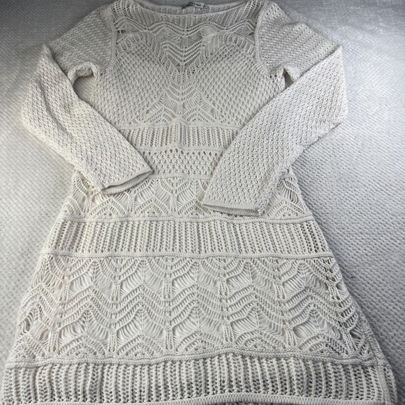 Abercrombie & Fitch Crochet Mini Dress Cream White Long Sleeve Petite Large NWT - Picture 3 of 10